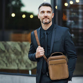 SPAHER Large Men Leather Shoulder Bag Handbag IPAD Business Messenger Backpack Crossbody Casual Tote Sling Travel Bag Document Bag with Top-handle and Adjustable Strap